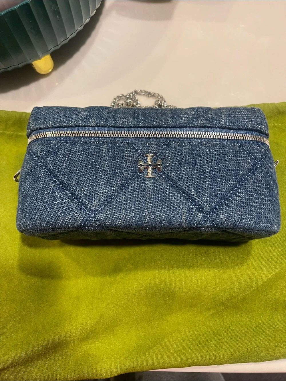Tory Burch Quilted Denim Chain Crossbody Bag - Blue